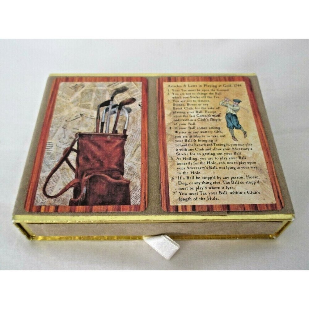 Vintage Congress Golf Theme Two Pack Playing Cards Velvet Case Storage Drawer